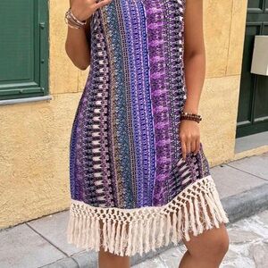 Purple Patterned Fringe Dress